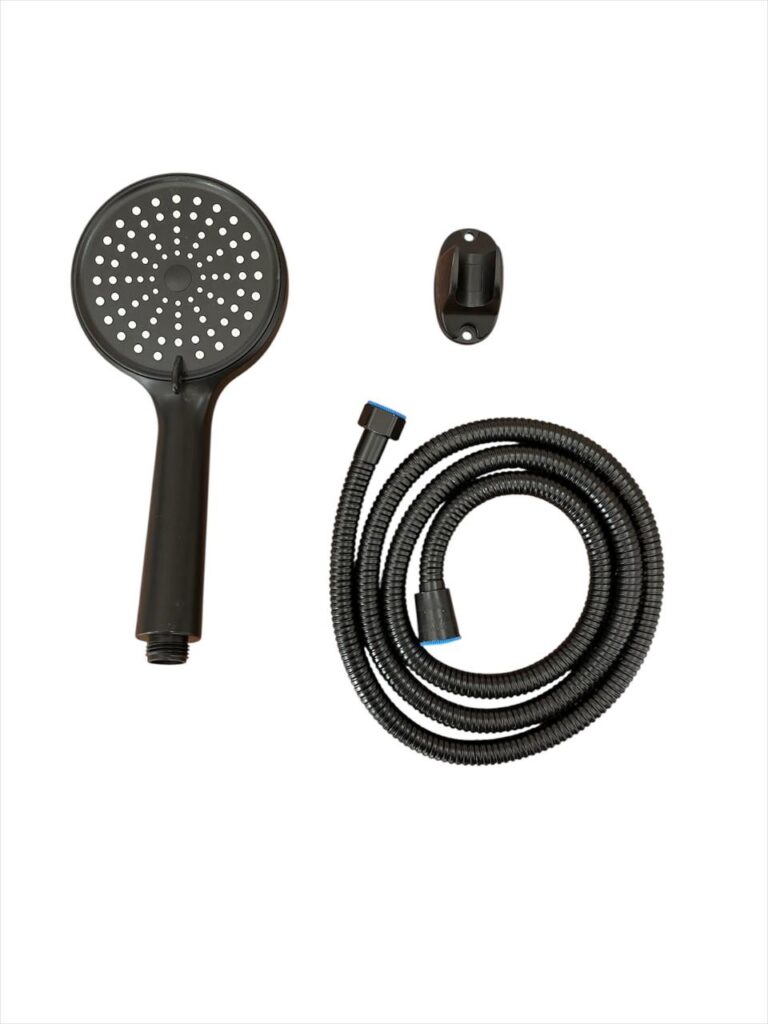 Ducha teléfono con manguera flexometálica y soporte negro
